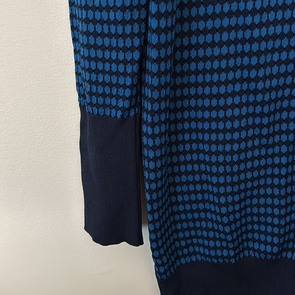 Zara Knit Womens Long Blue Cardigan Size Small Preppy Check V Neck Duster - Picture 5 of 7